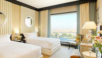 Double double room at Fairmont Nile City luxury hotel in Cairo