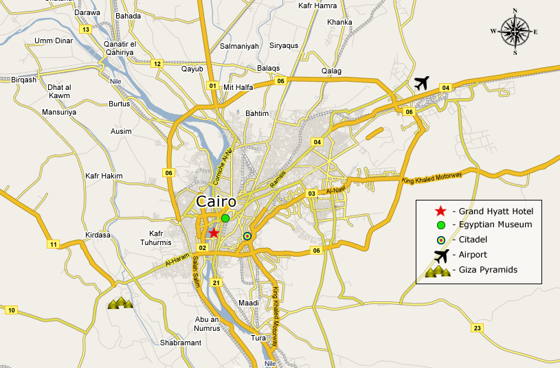 Location of Grand Hyatt Hotel in Cairo