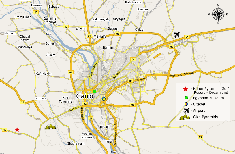 Location of Hilton Pyramids Golf Resort - Dreamland