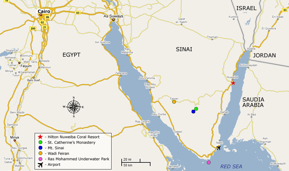 Location of Hilton Nuweiba Coral Resort in Nuweiba