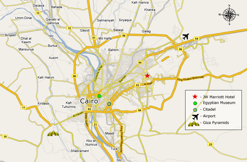 Location of JW Marriott Hotel in Cairo