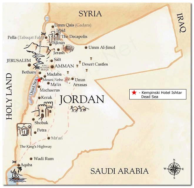 Location of Kempinski Hotel Ishtar Dead Sea