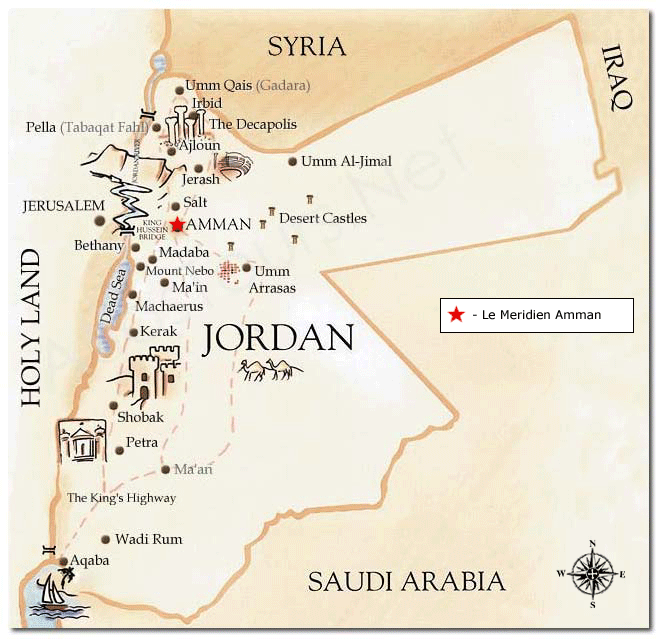 Location of Le Meridien Hotel in Amman