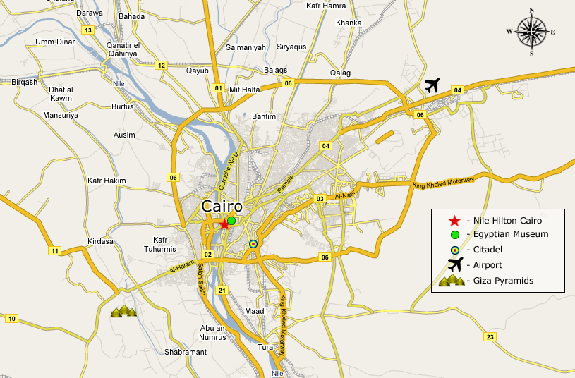 Location of Nile Hilton Hotel in Cairo