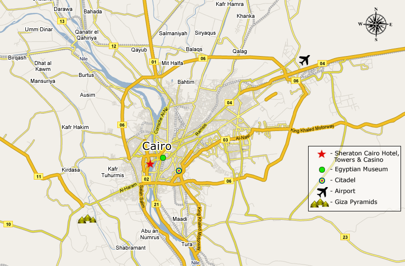 Location of Sheraton Cairo Hotel, Towers and Casino