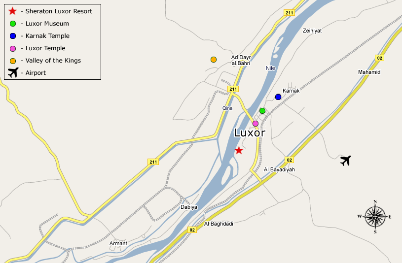 Location of Sheraton Luxor Resort