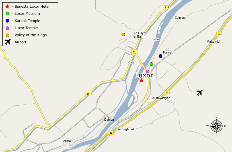 Location of Sonesta Resort in Luxor