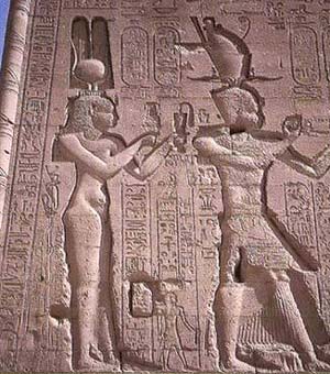 Cleopatra VII Philopator and Caesarion from the rear of the Temple of Hathor at Dendera