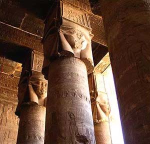 Hathor capitals in the first Hypostyle Hall