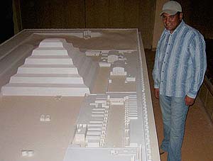 A model of the Djoser Complex in the Museum with the author, Ashraf Mohie El Din