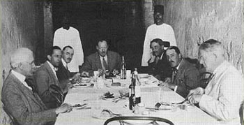 Principal members of the Tutankhamun team included, from left to right, Breasted, Burton, Lucas, Callender (at the head of the table, Mace, Carter and Gardiner