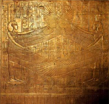 Isis and Nephthys spread their wings protectively over the interior end panel of the third ourter Shrine (No 238).